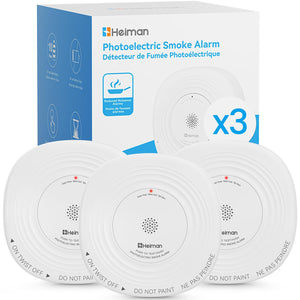 LinkMejor Smoke Detector 10-Year Sealed Battery Powered, UL 217 10th, 3-Pack