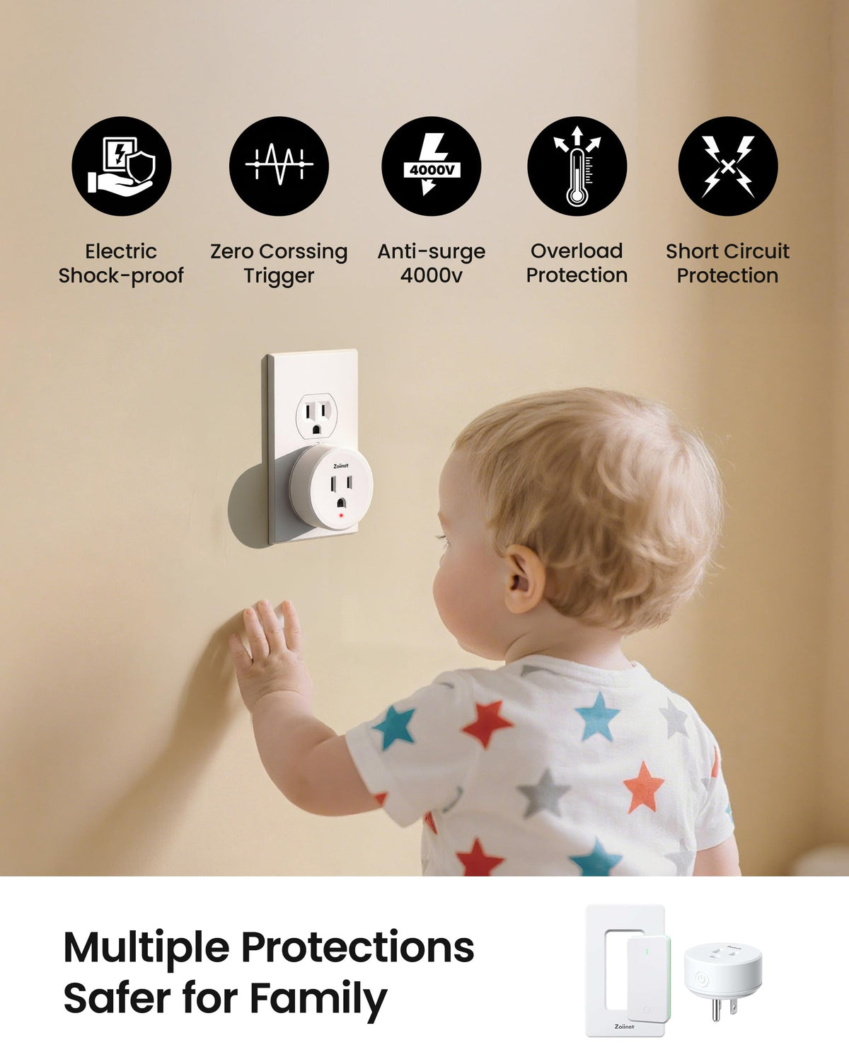 LinkMejor Remote Control Outlet Plug, 80-275V/15A/1500W Wireless Light Switch