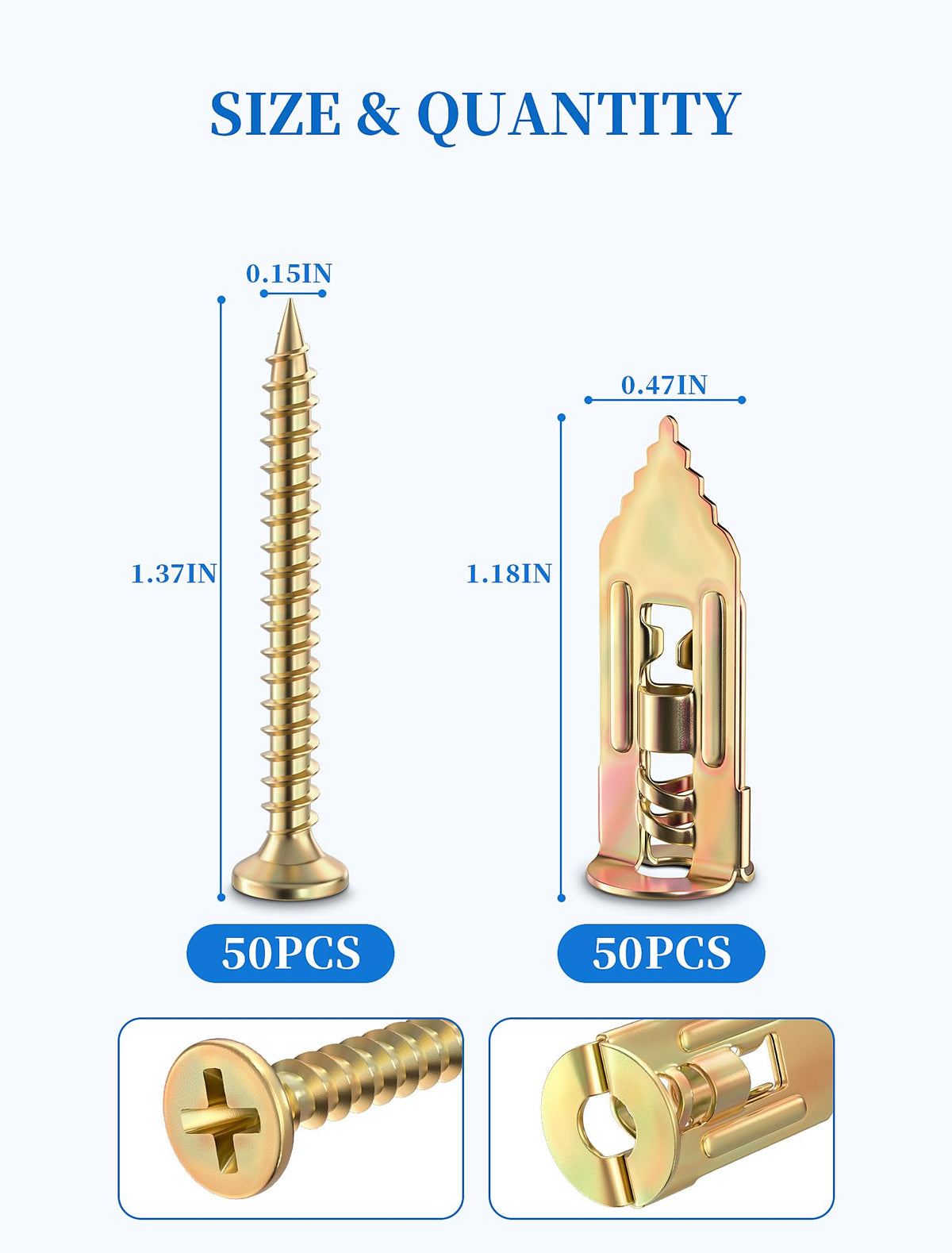 LinkMejor 100 PCS Self Drilling Drywall Anchors with Screws Kit, Zinc Plated