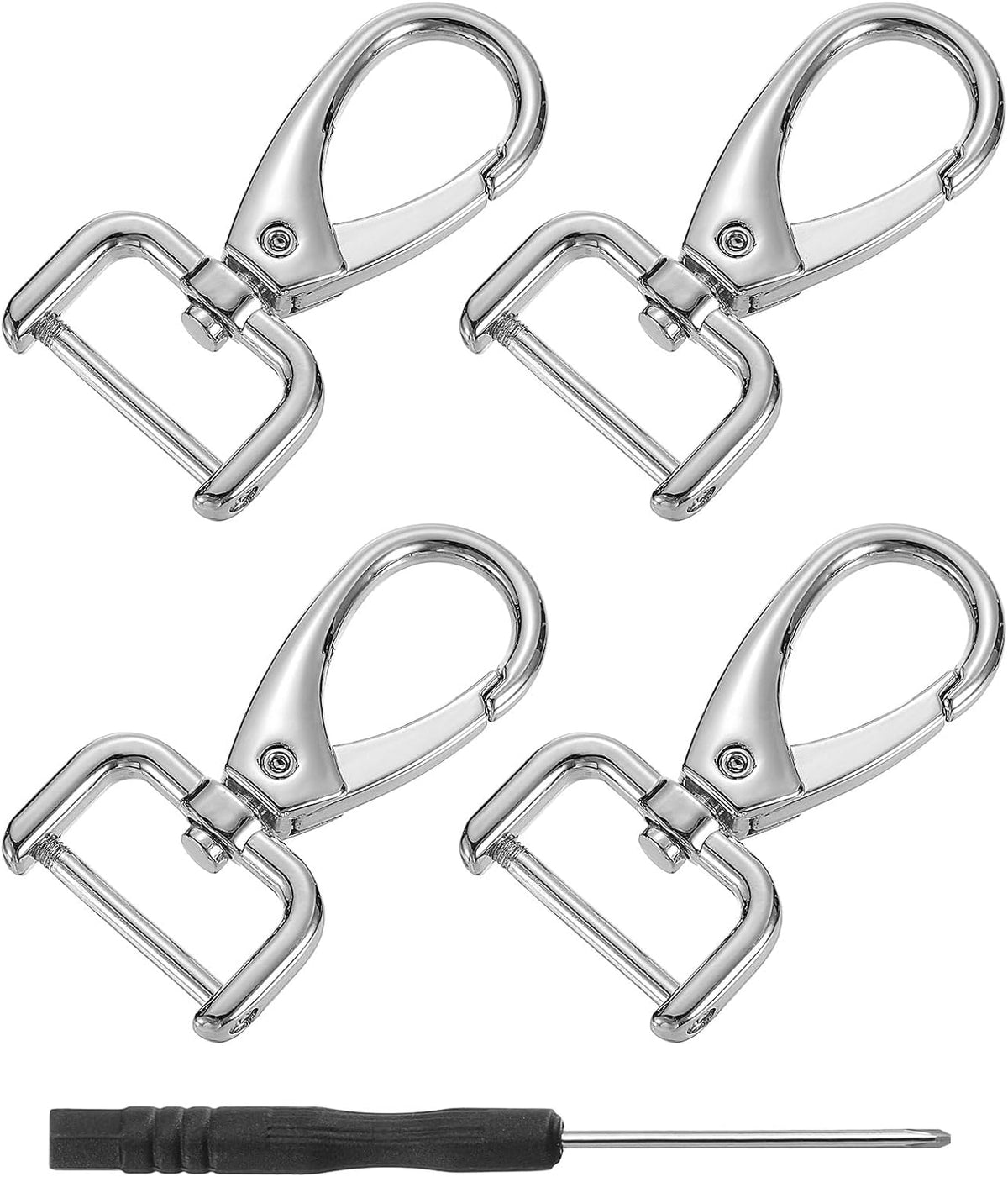 LinkMejor 4Pcs Swivel Clasps Hook, 19mm(0.75 Inch) D Ring Detachable Snap Hook Metal Lobster Claw Clasp Hook with Screwdriver for Purse Keychain DIY Craft, Silver