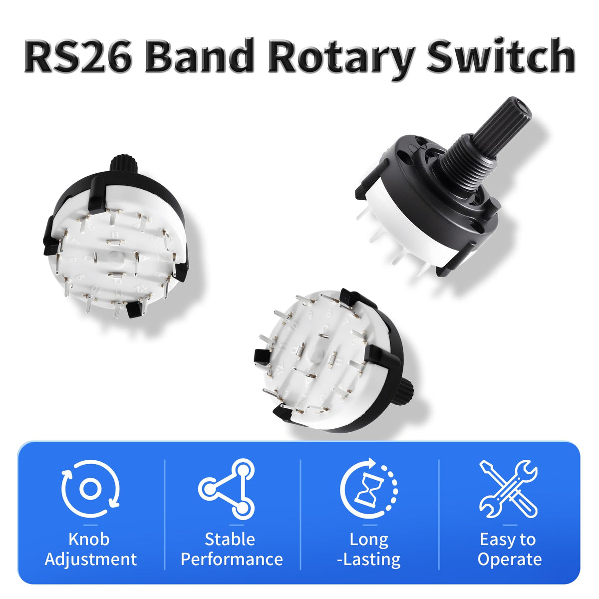 LinkMejor RS26 2P6T Rotary Band Switch, 2 Pole 6 Position, 1 Deck