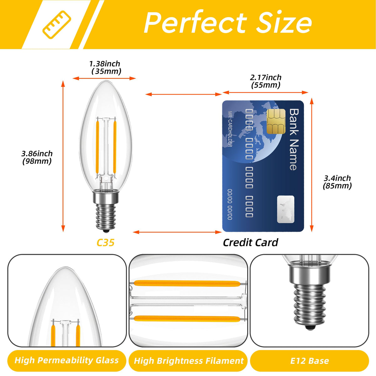 Justerbar B11 LED E12 Lyspære 25 Watt Type B Lyspære 2W, 2700K 200LM