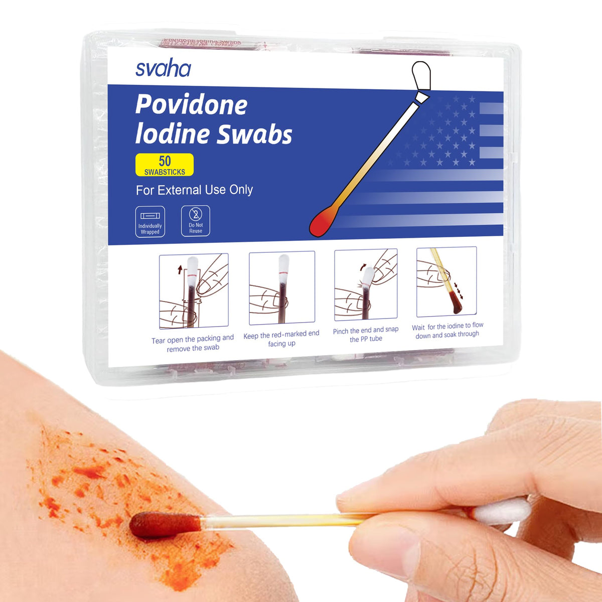 Povidone Iodine Swabsticks, 50 Count