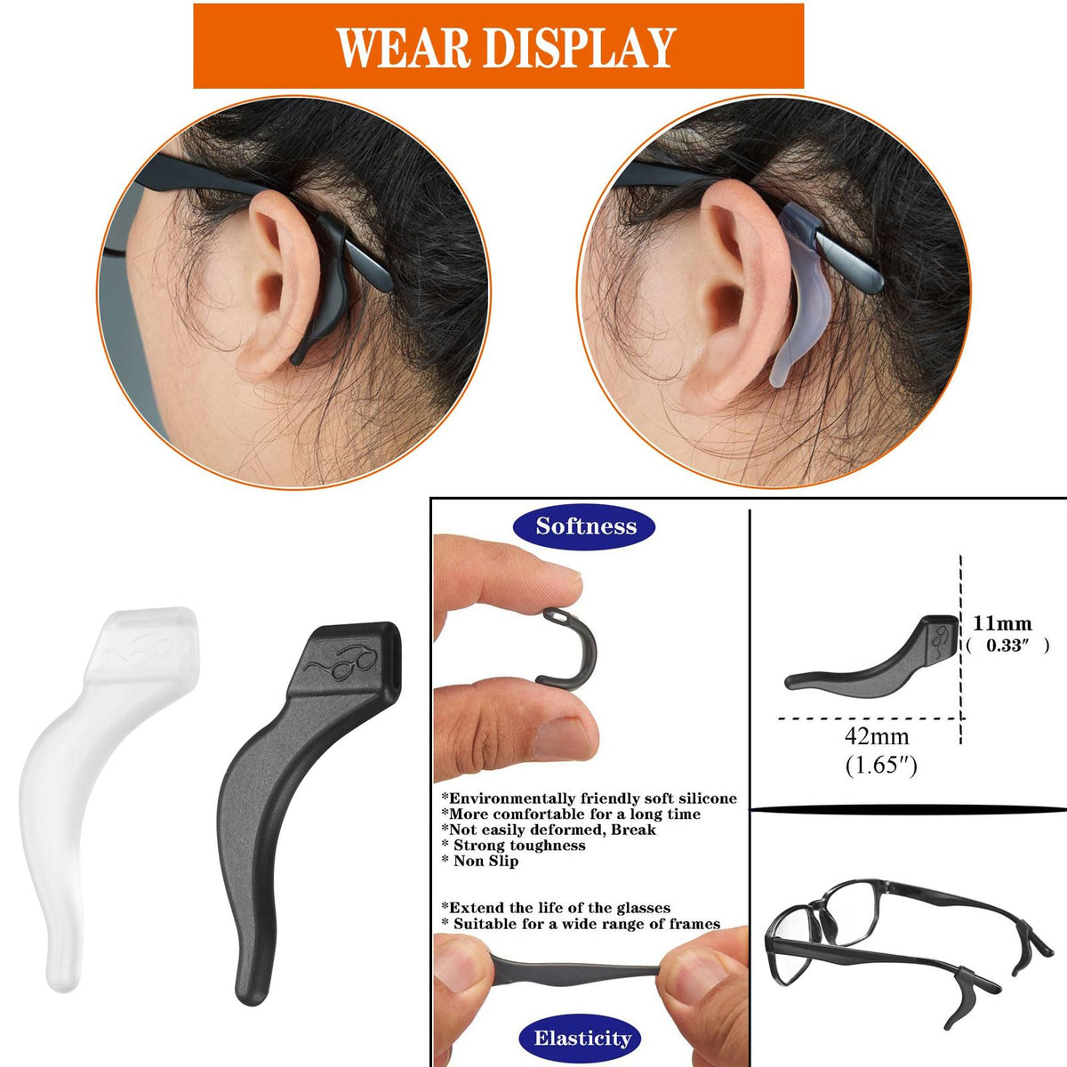 LinkMejor 56 PCS Glasses Anti-slip Ear Grips, Ear Hook Eyeglasses Retainers