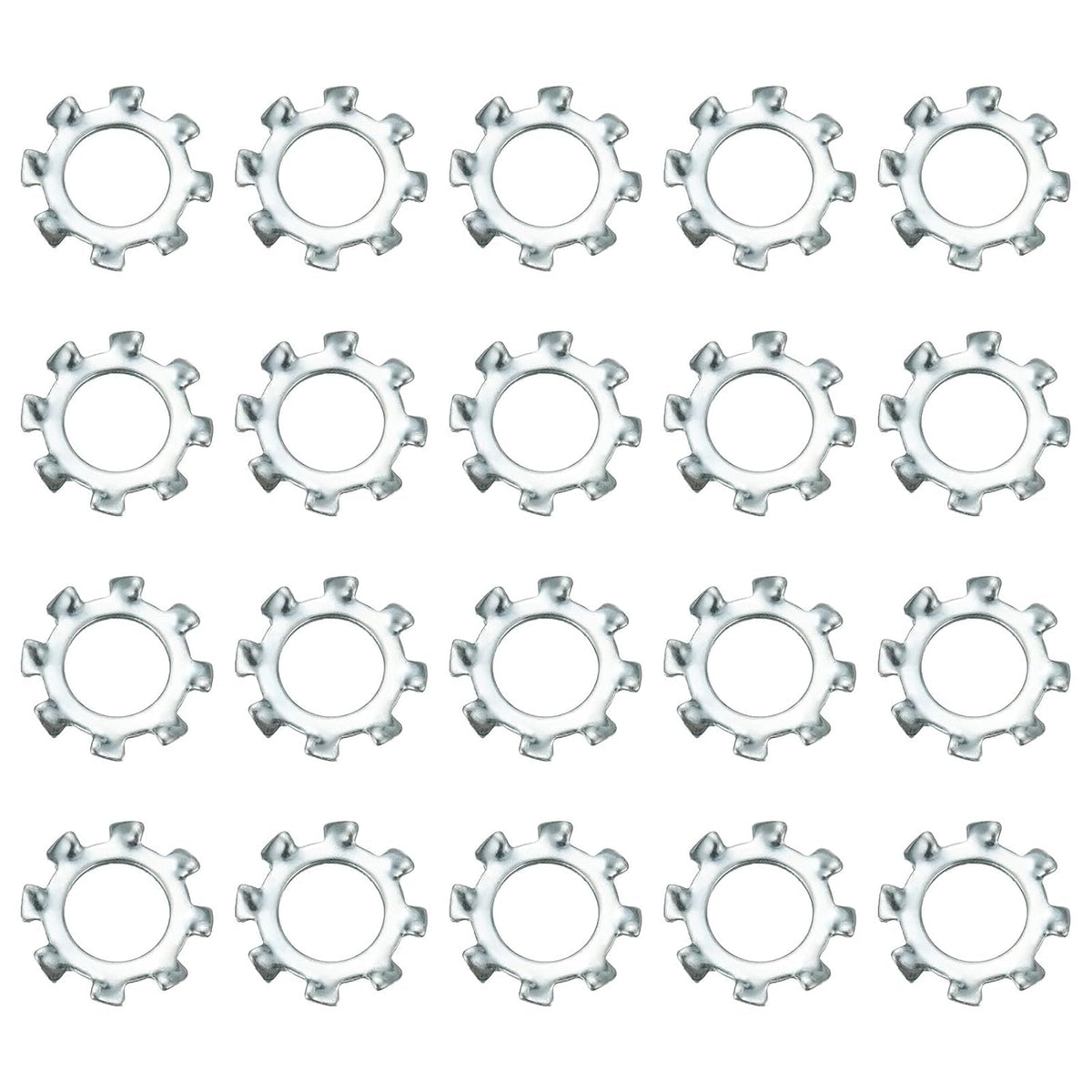 50Pcs 5/16 External Tooth Lock Washer, Zinc-Plated Carbon Steel Multi-Tooth Star Washer Locking Fastener, Silver Tone