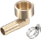 Brass Hose Barb Fitting Elbow 12mm x G1/2 Female Thread Right Angle Pipe Connector with Stainless Steel Hose Clamp