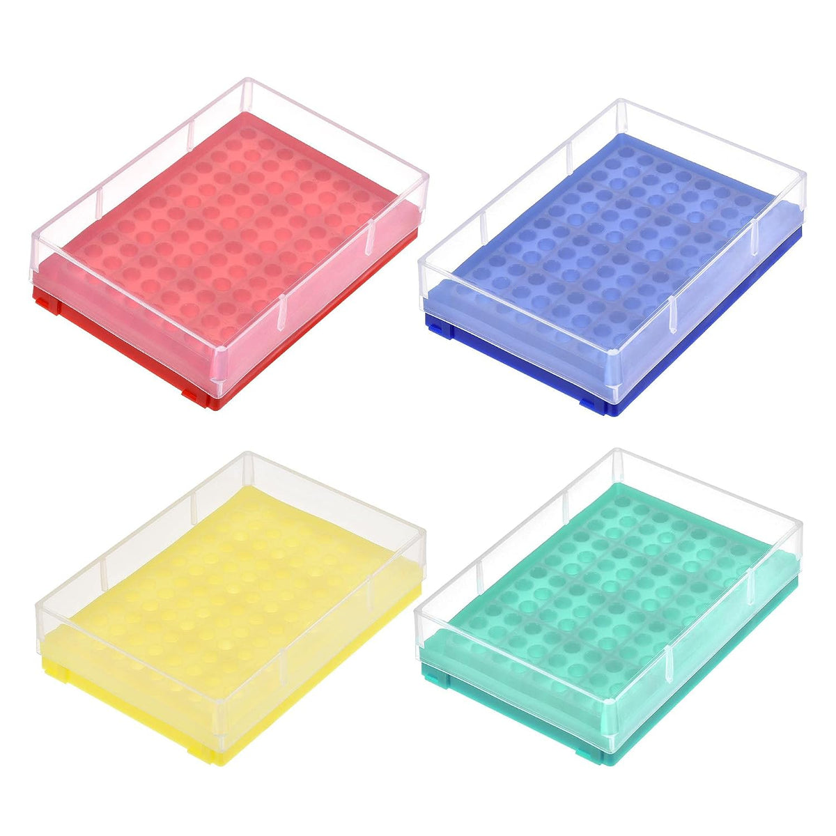 Centrifuge Tube Rack, 96-Well Holder for 0.2ml Micro Centrifuge Tubes 5.5mm Hole Dia, Polypropylene, Sky-Blue Yellow Red Green 4in1 Set