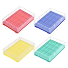 Centrifuge Tube Rack, 96-Well Holder for 0.2ml Micro Centrifuge Tubes 5.5mm Hole Dia, Polypropylene, Sky-Blue Yellow Red Green 4in1 Set