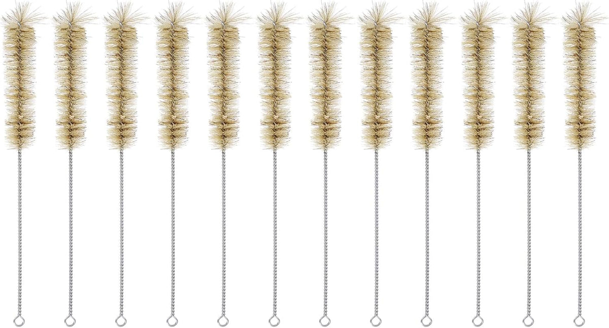 Pipe Cleaner Brush 30mm Wire Pipe Cleaner Bore Brush Cleaning Stainless Steel Handle for Tubes Bottles Brown 12 Pcs