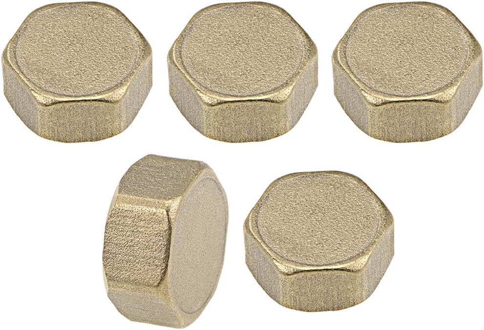 Brass Cap 5pcs G1/2 Female Pipe Fitting Hex Compression Stop Valve Connector 11x23mm