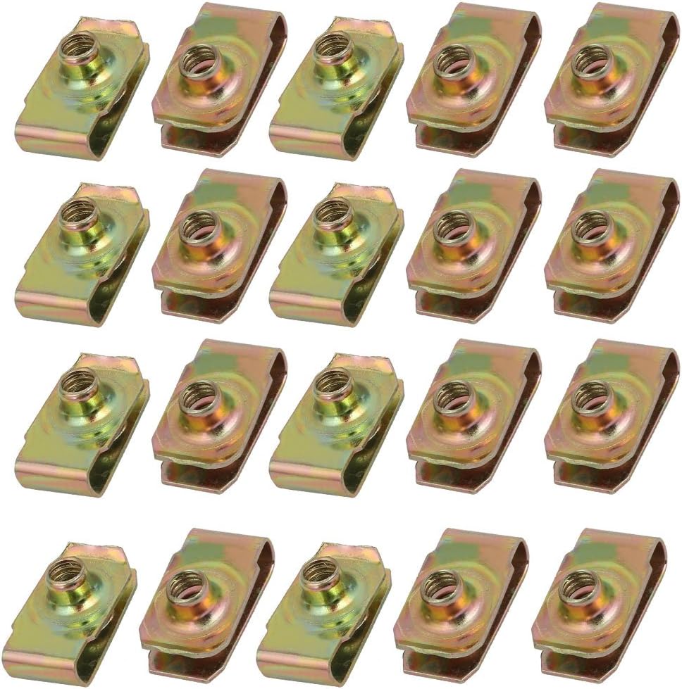 20pcs Zinc Plated 65Mn Spring Steel Speed Fastener U Nut Brass Tone for M6 Screw Bolt