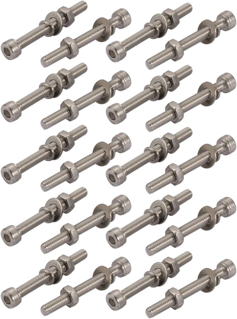 20pcs M4x40mm 304 Stainless Steel Knurled Hex Socket Head Bolts Nuts w Washers