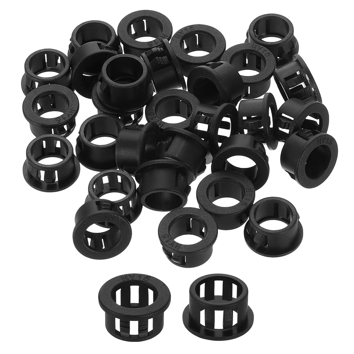40Pcs Round Cable Snap Bushing Grommets, 19/32"(15mm) Black Snap in Cable Grommet Protector for Locking Tube Hose Wire Cord