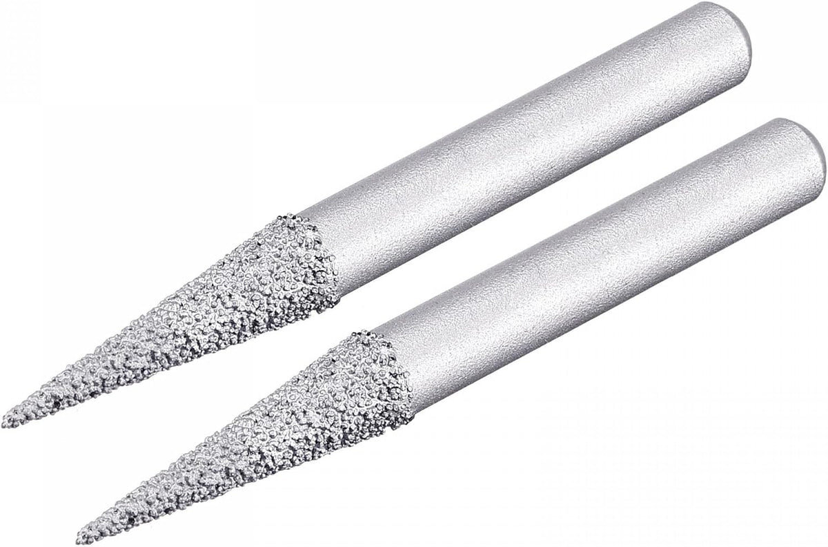 Diamond Mounted Points 60 Grit 6.5mm Brazed Grinder Taper Head 6mm Shank Grinding Rotary Bit Marble Stone Carving Tool 2pcs