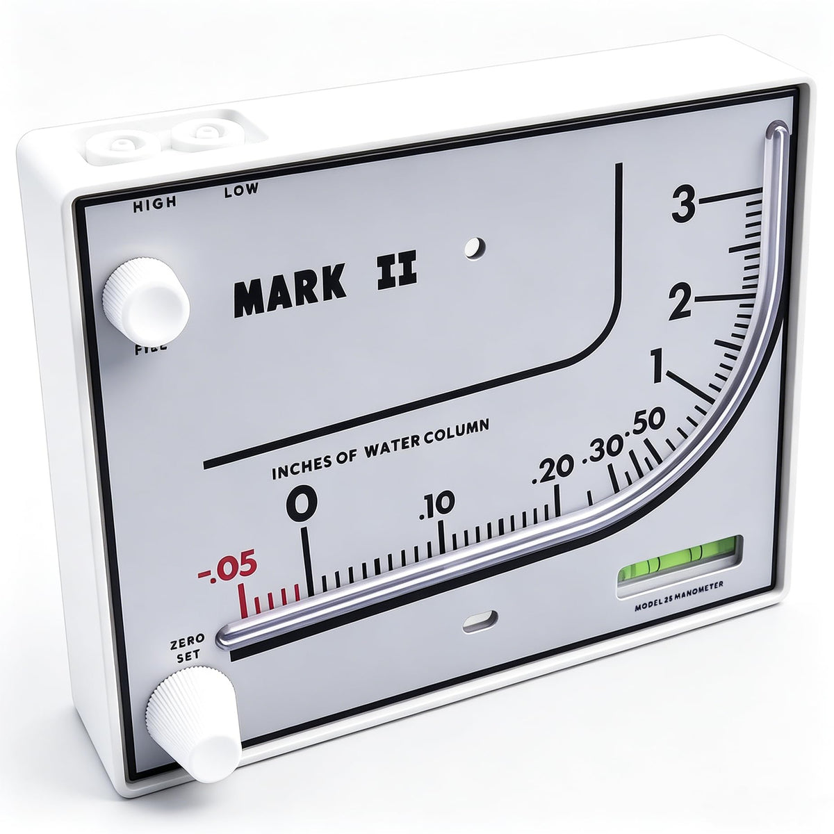Mark II 25 nesteellä täytetty manometri, 3" wc, 3% tarkkuus painetestaukseen