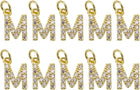 LinkMejor Rhinestone Letter Charm, 10pcs Crystal Zirconia Copper Alphabet m Pendants Slider Letter Charm for Wristbands Bracelets Necklace Jewelry Earring DIY Craft, Gold