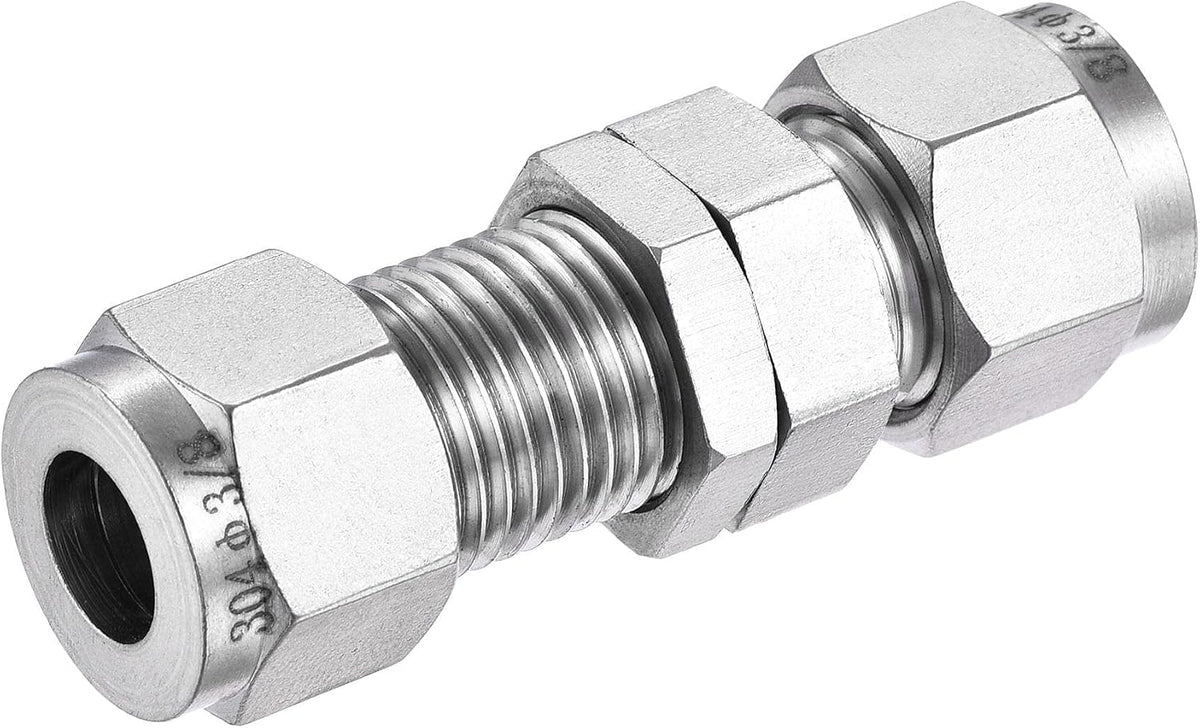 Compression Tube Fitting 3/8" Tube OD x 3/8" Tube OD Bulkhead Union Coupling Adapter 304 Stainless Steel