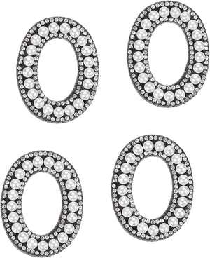 10 Pcs Iron on Letter Patches, Letter O Rhinestone Alphabet Applique Rhinestone Pearl English Letter Sewing Patches for Clothing Hats Jeans Shoes DIY Craft, White/Black