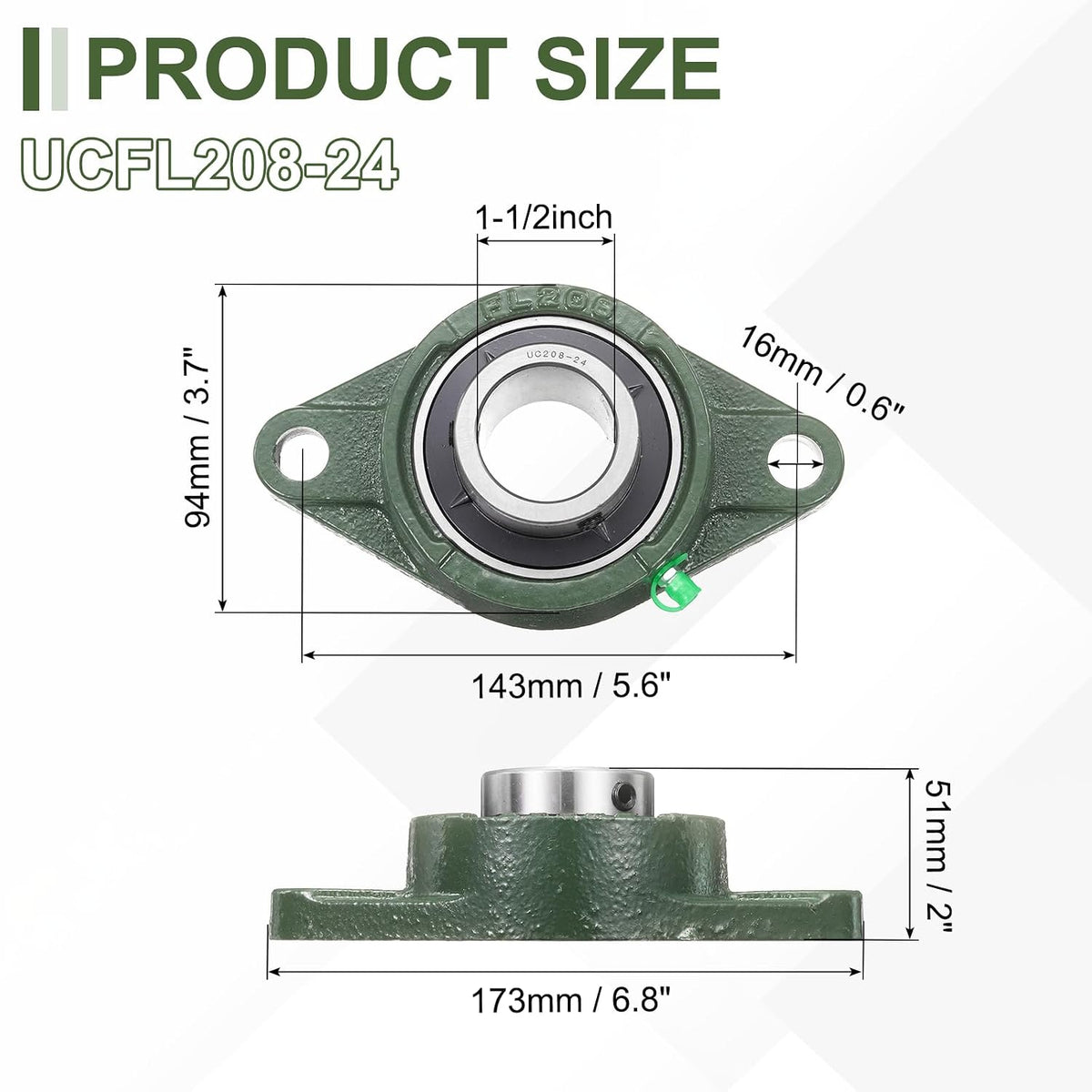 UCFL207-22 Kussenblokkenlagers, 1-3/8 inch Bore Zelfuitlijnend, Vaste Gietijzeren Basis, Chroomstaal Flange Ge monteerd Kussenblok Kogellager, (ABEC3)