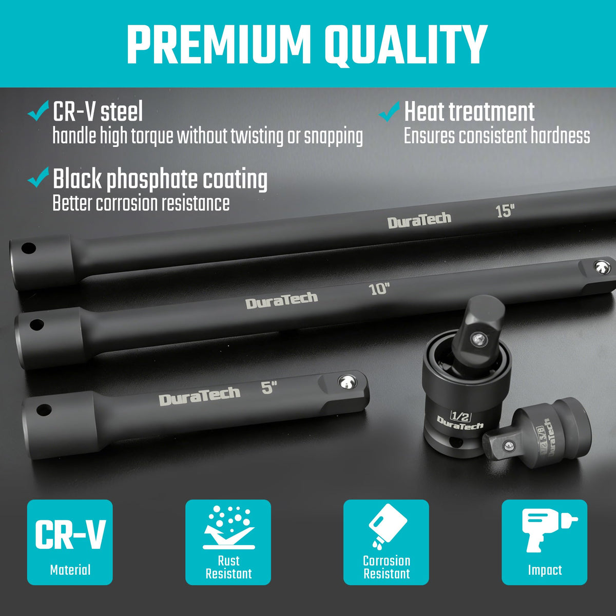 LinkMejor 1/2" Impact Socket Extension Set, (5", 10" og 15")