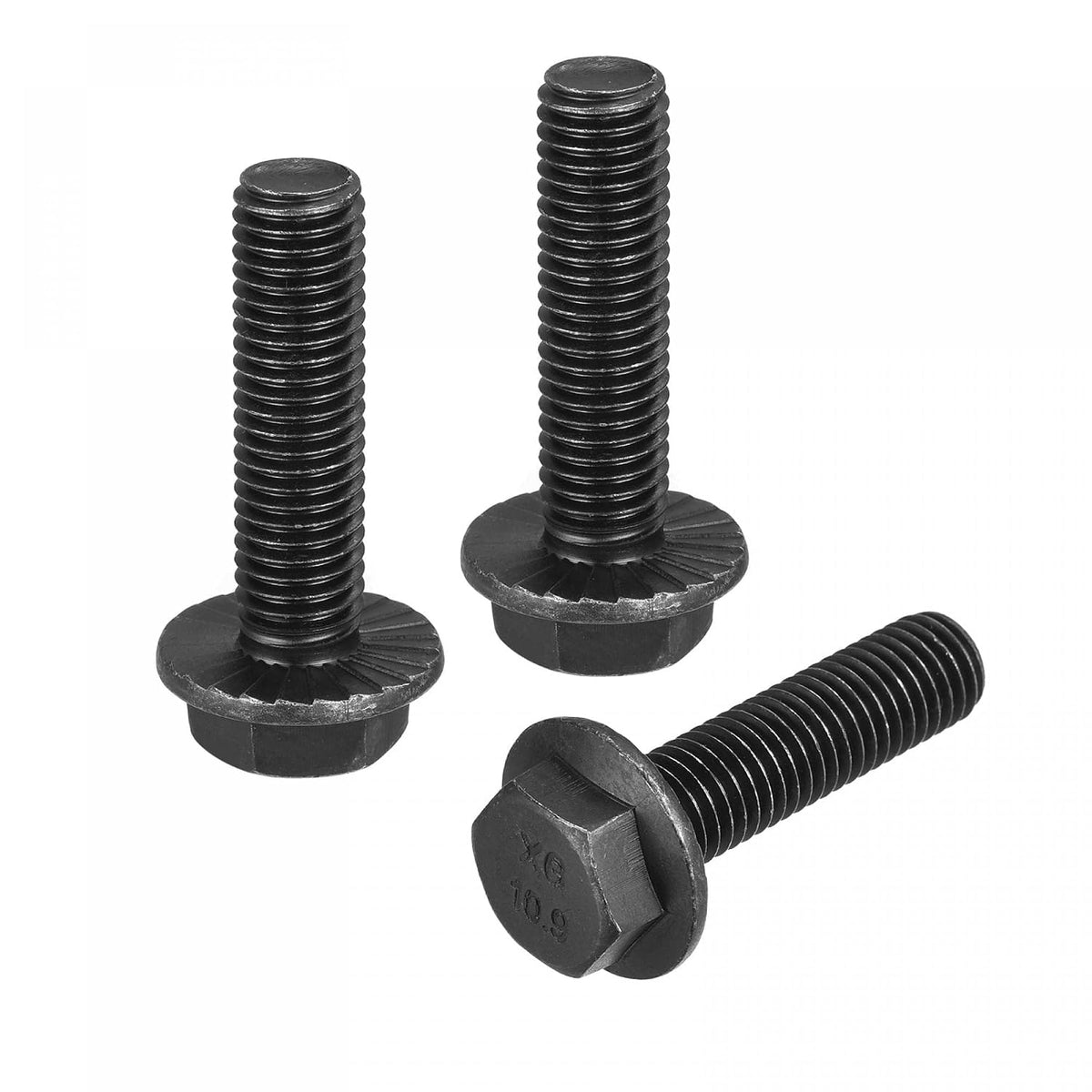 M12-1.75x45mm Hex Serrated Flange Bolts 10.9 Grade Carbon Steel Screws 3pcs
