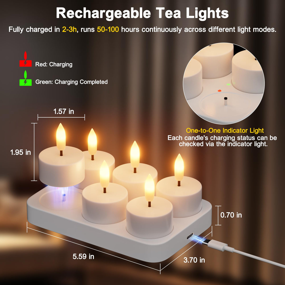 LinkMejor Rechargeable Flameless Tea Lights Candles with Remote Timer, 6 Pack