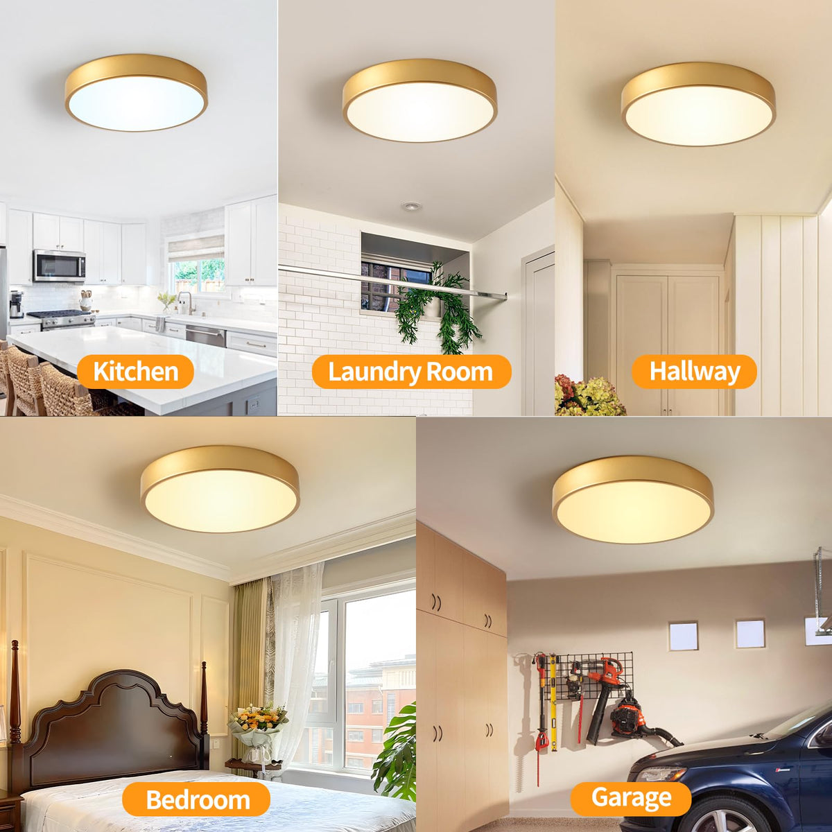 HLightnet Suoratukkainen Kattovalaisin Kultainen LED Himottava 5CCT 12 Tuuman 24W
