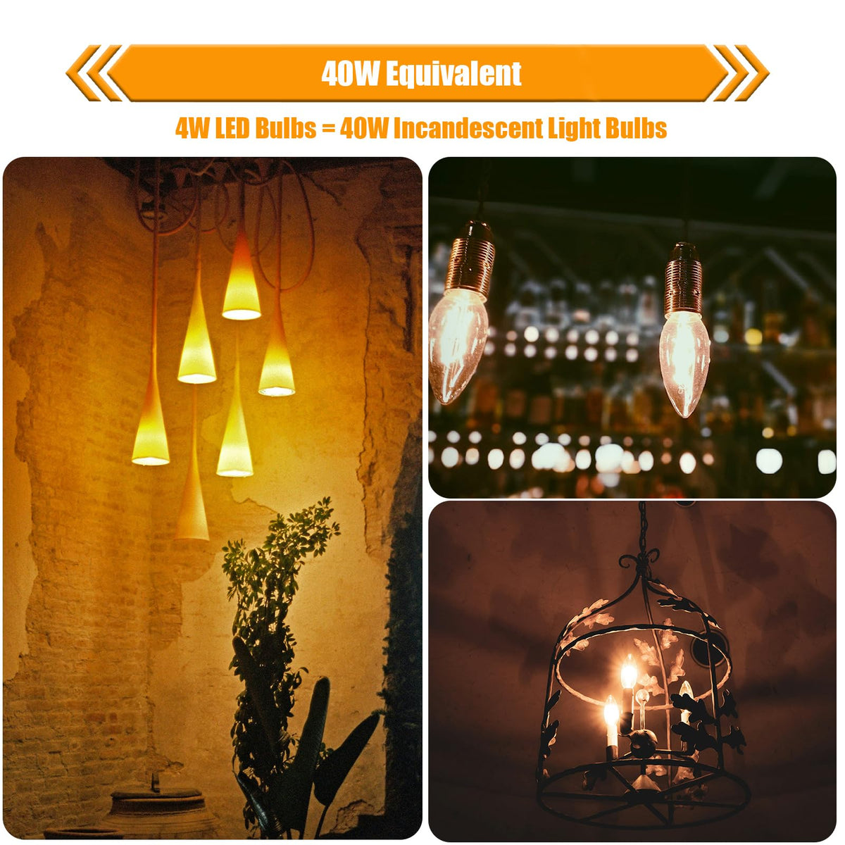 링크메이저 LED E12 랜턴 40W 등가, 2700K 부드러운 흰색, 비드imming, 16 팩