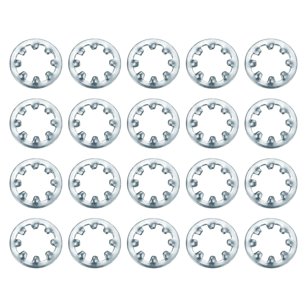 100Pcs 10# Internal Tooth Lock Washer, Zinc-Plated Carbon Steel Multi-Tooth Star Washer Locking Fastener, Silver Tone