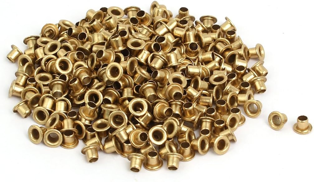 LinkMejor 500pcs M3 x 3mm Brass Plated Metal Hollow Eyelets Rivets Gold Tone