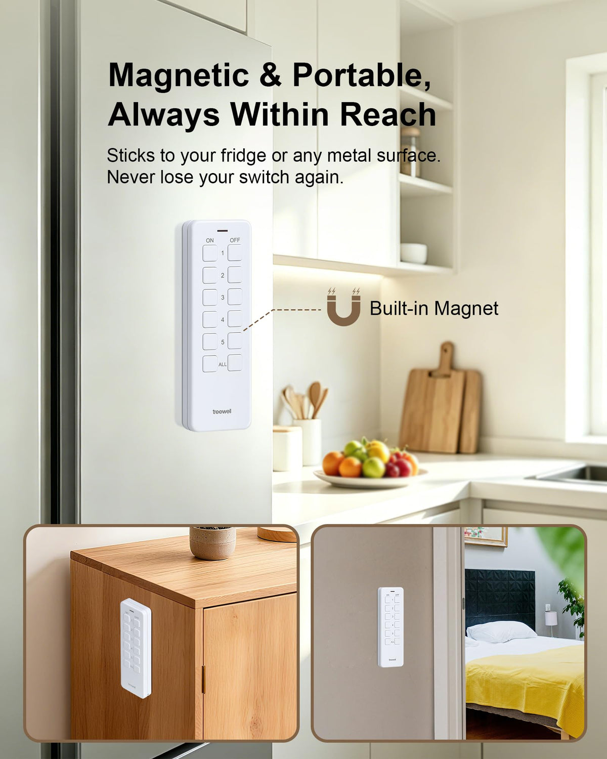 LinkMejor Wireless Remote Control Outlet with Portable Magnetic Switch