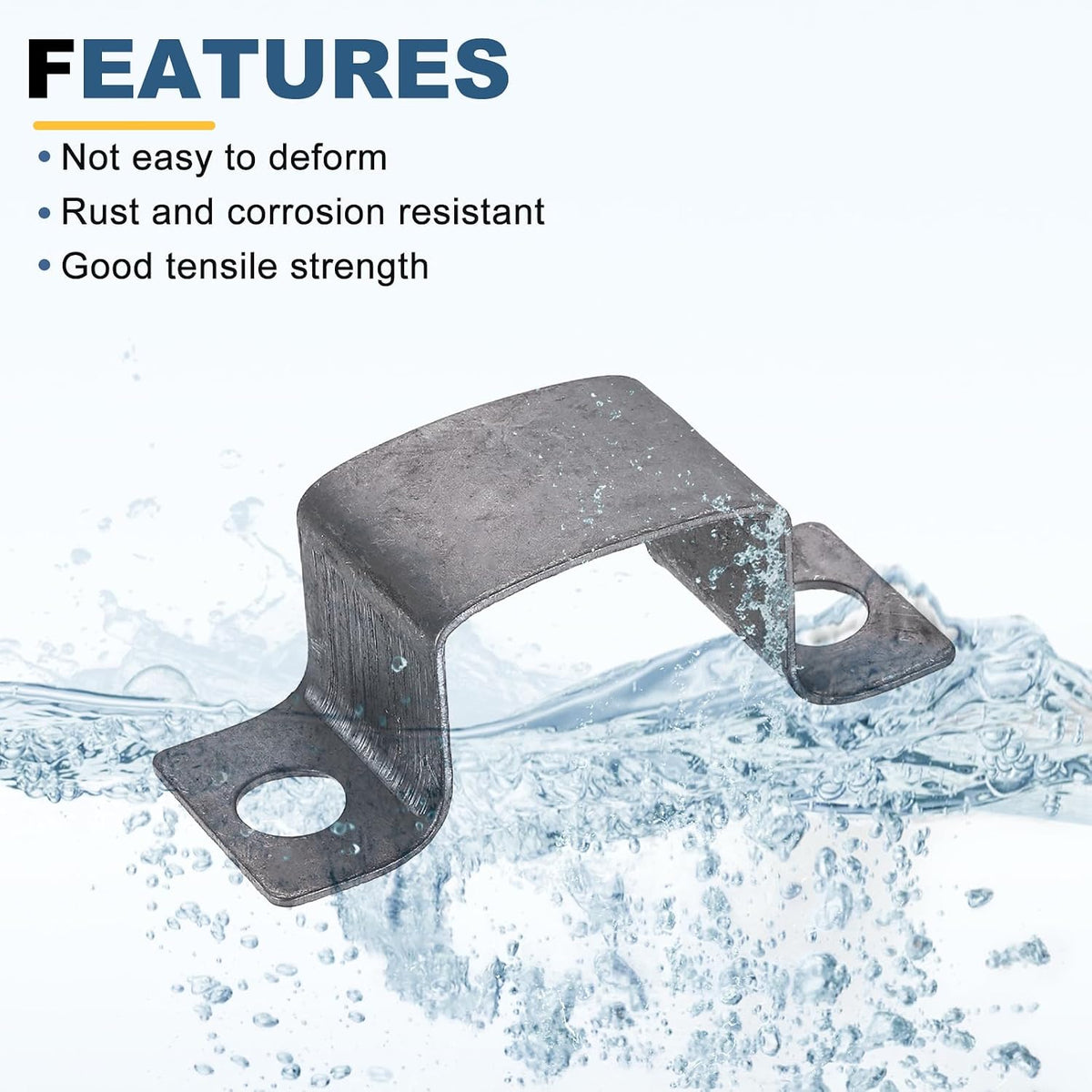6Pcs 43x34 mm U-formet forbindelsesbracket, kvadratisk rørremhage galvaniseret stålpipehage trædæksel hegnspælstykke til vandrør trin ræling installation, Sølv