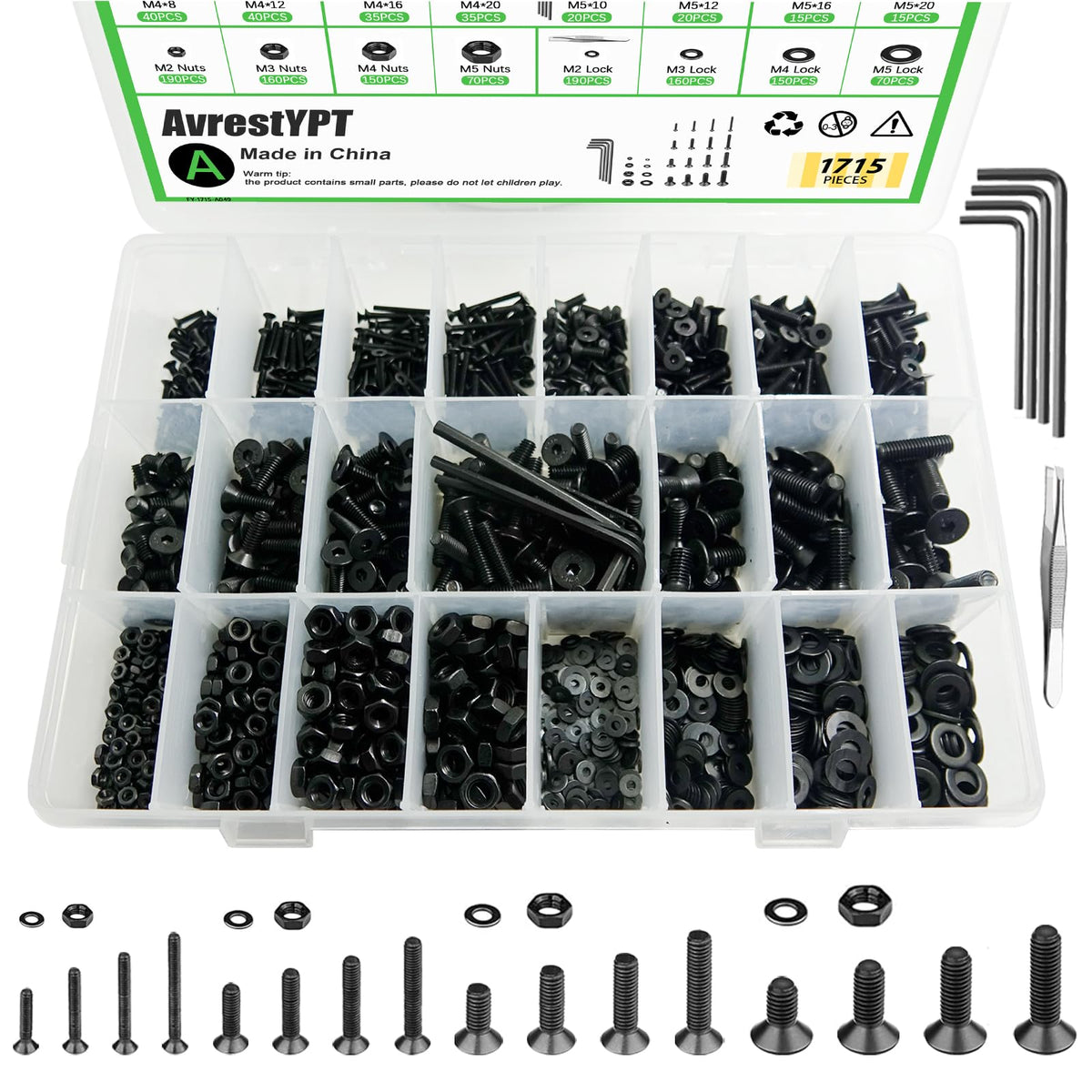 1715Pcs M2 M3 M4 M5 Screw Kit - 3D Printer Mini Screw