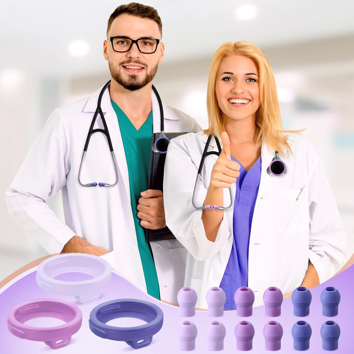 LinkMejor 3 Silicone Protective Cover & 12 Ear Tips Replacement, Purple