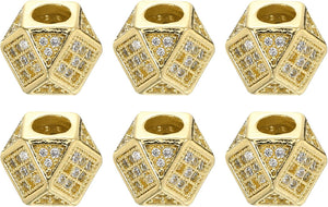Cube Charm Spacer Beads, 6Pcs 7mm - Brass Rhinestone Spacer Beads, Zircon Spacer Beads for DIY Bracelets Earrings Jewelry Making (Gold - White)