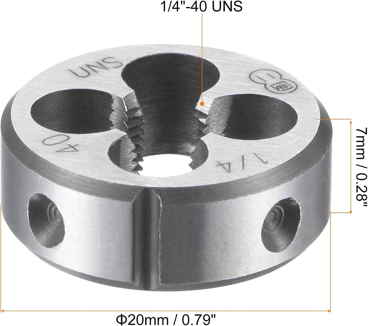 Round Threading Dies 1/4"-40 UNS, Alloy Tool Steel Machine Thread Repair Hand Tool