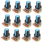 12Pcs 50K Ohm Variable Resistors Single Turn Rotary Carbon Film Taper Potentiometer with Knobs