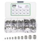200Pcs Set Screws Assortment Kit, M3/4/5/6/8 304 Stainless Steel Metric Allen Head Socket Hex Grub Screws Cup-Point Screw Kit for Bathroom Fixtures, Door Handles