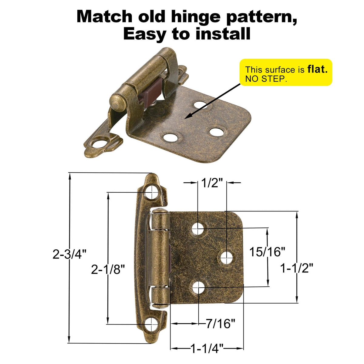 LinkMejor Antique Brass Cabinet Hinges, 1/2” Overlay, 10 Pack