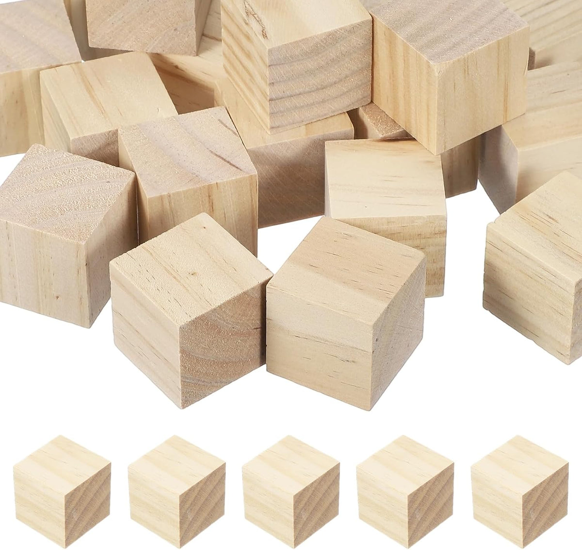20Pcs Unfinished Wooden Cubes, 25mm / 0.98in Wood Square Blocks, Plain Wooden Blocks for Paint DIY Crafts Puzzle Making Art Projects Party Decoration, Wood Color