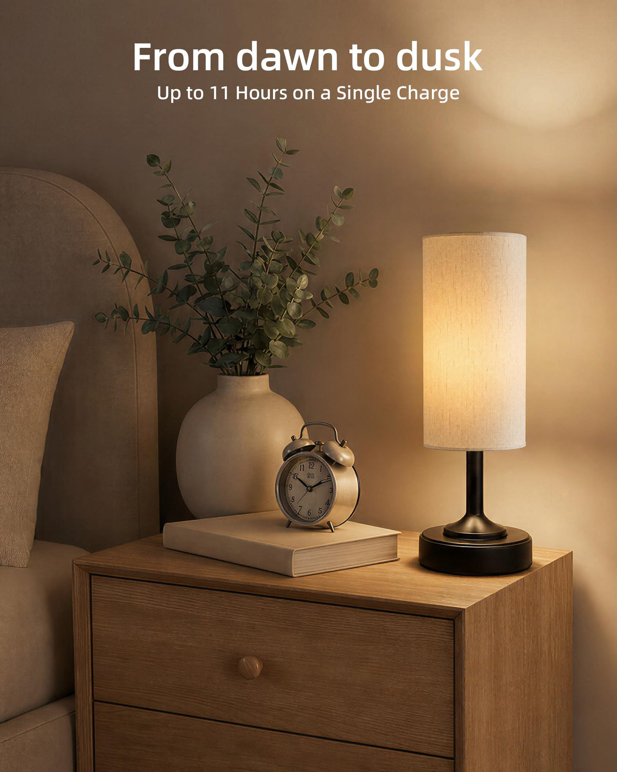 LinkMejor Cordless Table Lamp, Small Dimmable Bedside lamp with Timer