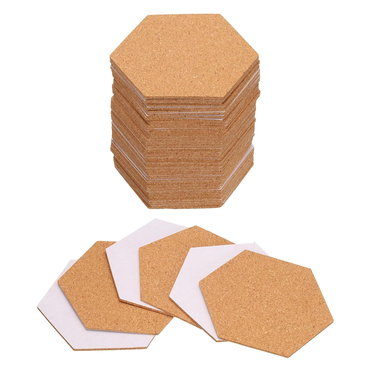 50pcs Self Adhesive Cork Coasters 3.4"x 4"x 0.08" Cork Mats Cork Tiles Cork Backing Sheets Mini Wall Cork Board for Coasters and DIY Crafts, Hexagon