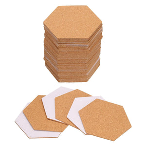 50pcs Self Adhesive Cork Coasters 3.4"x 4"x 0.08" Cork Mats Cork Tiles Cork Backing Sheets Mini Wall Cork Board for Coasters and DIY Crafts, Hexagon