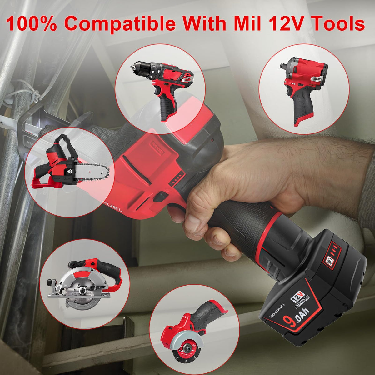 2 Pack 12V 9A Batterier Kompatibel med Milwaukee 12V Trådløse Værktøjer