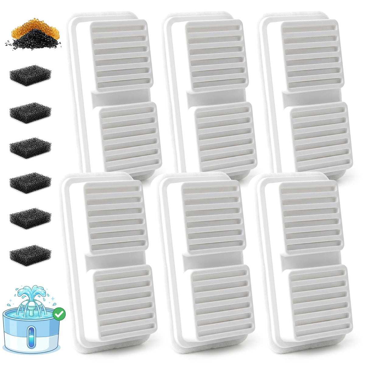 6 Pack Fontană de Apă pentru Pisici cu Filtru și 6 Spume Pre-Filtru