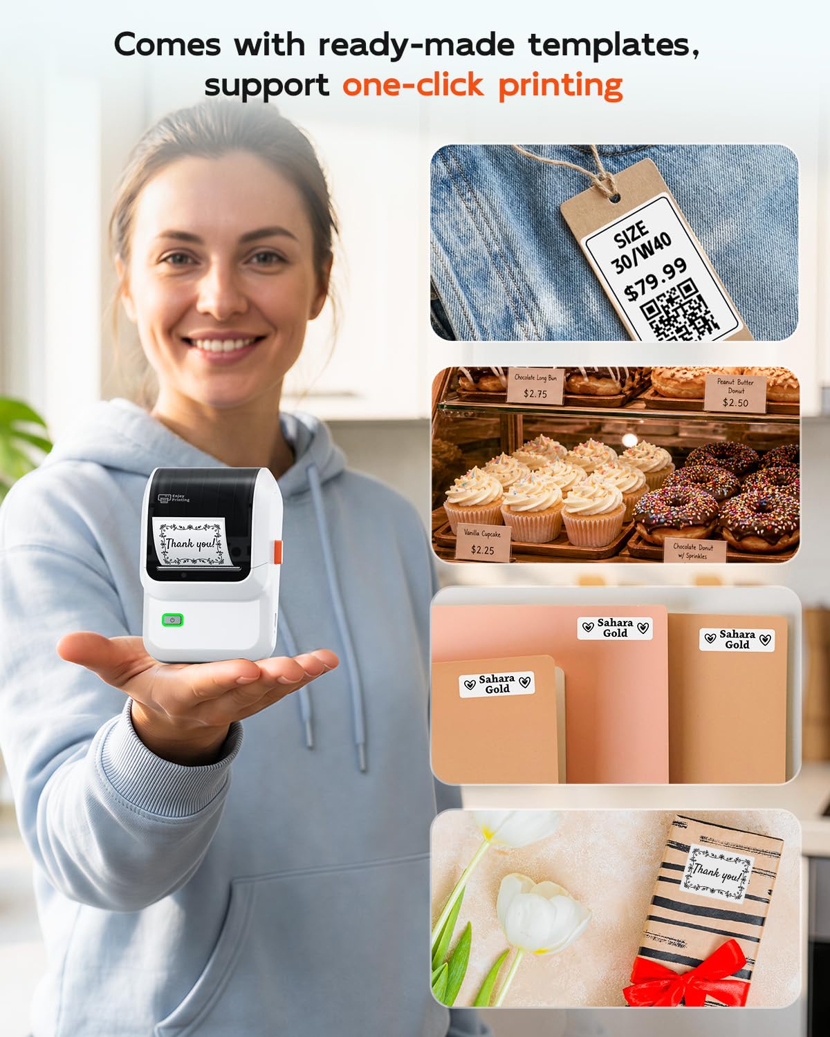 LinkMejor Label Makers, Impressora de Etiquetas Térmica Bluetooth com 6000+ Modelos
