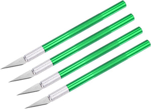 Art Craft Knife Set, 4pcs Carving Knife with 4pcs Metal Blade for Scrapbooking Stencil Hobby DIY, Metal Handle Green (4 Set)