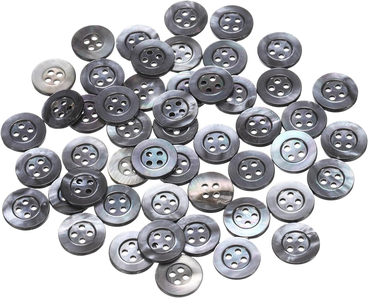 50 Pcs Natural Shell Buttons, 4 Hole Mother of Pearl Buttons 15mm Sewing Button Sewing Craft Shell Discs Wide Brim for Shirt Sewing DIY Crafts Decoration, Gray