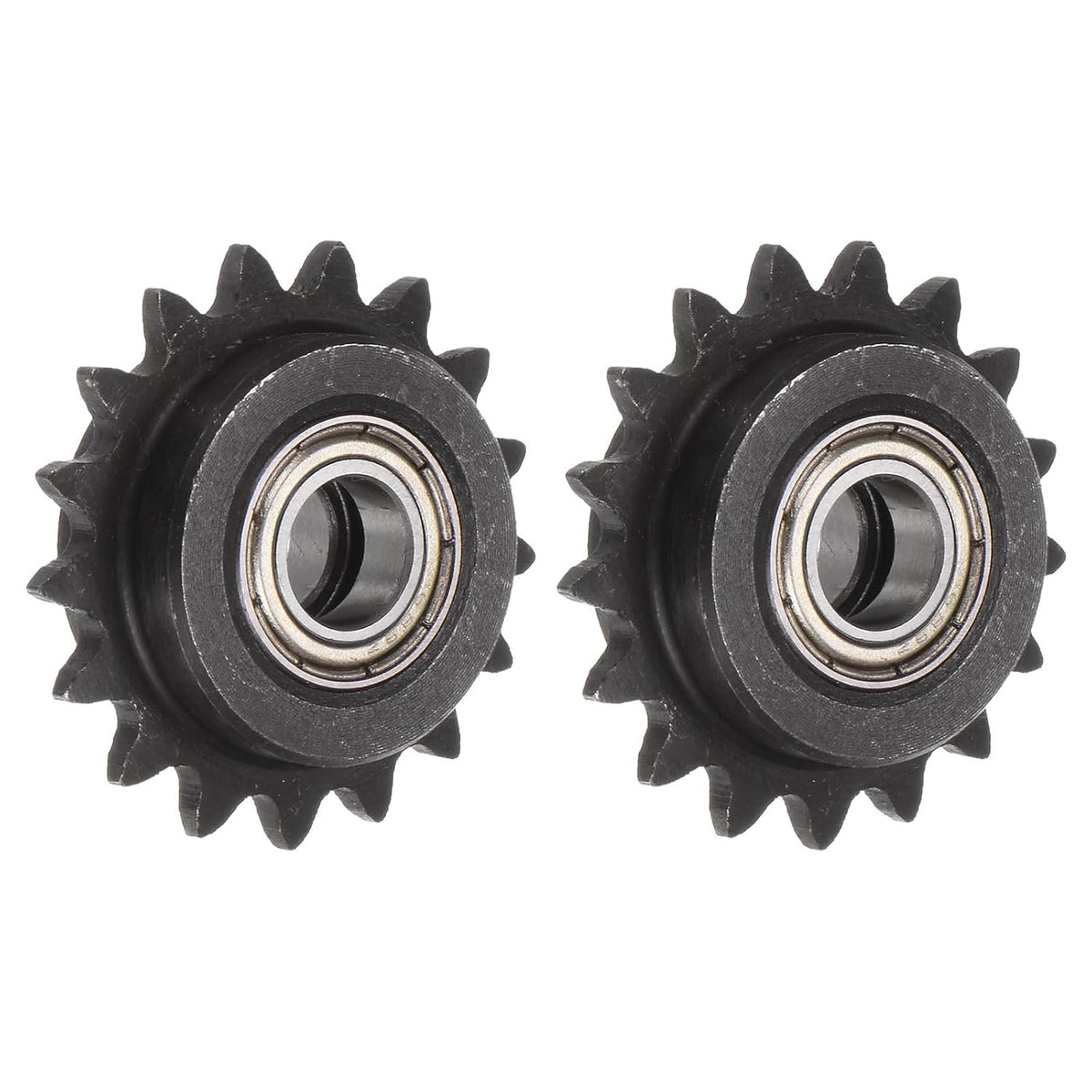 2pcs ANSI #25 / DIN(ISO)04C Roller Chain Idler Sprocket 9mm Bore, 1/4" Pitch, Hardened 17 Tooth Tensioner Sprocket, Insert 2 Bearings