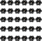 30pcs 6-Star Knobs 1/4-20 Female Thread 32mm 6-Point Star Plastic Head Through Hole Brass Insert Screw-in Threaded Hand Knob Clamping Handles Jig Knobs, Black